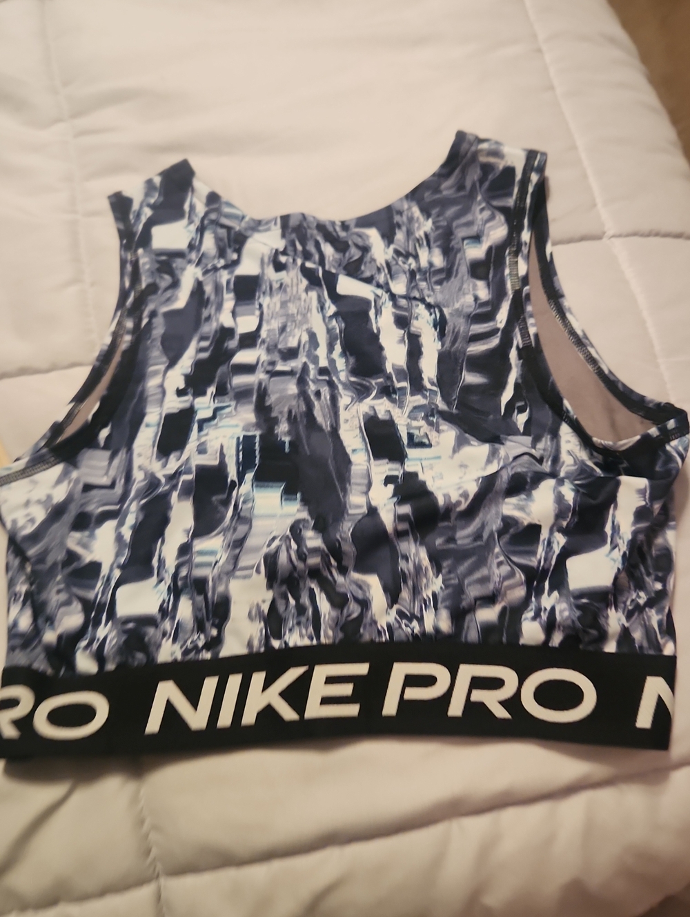 Nike Pro Navy and White Abstract Print Crop Top